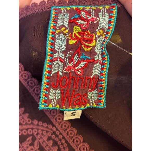 Johnny Was Embroidered Silk Blouse Maroon S - Picture 6 of 6